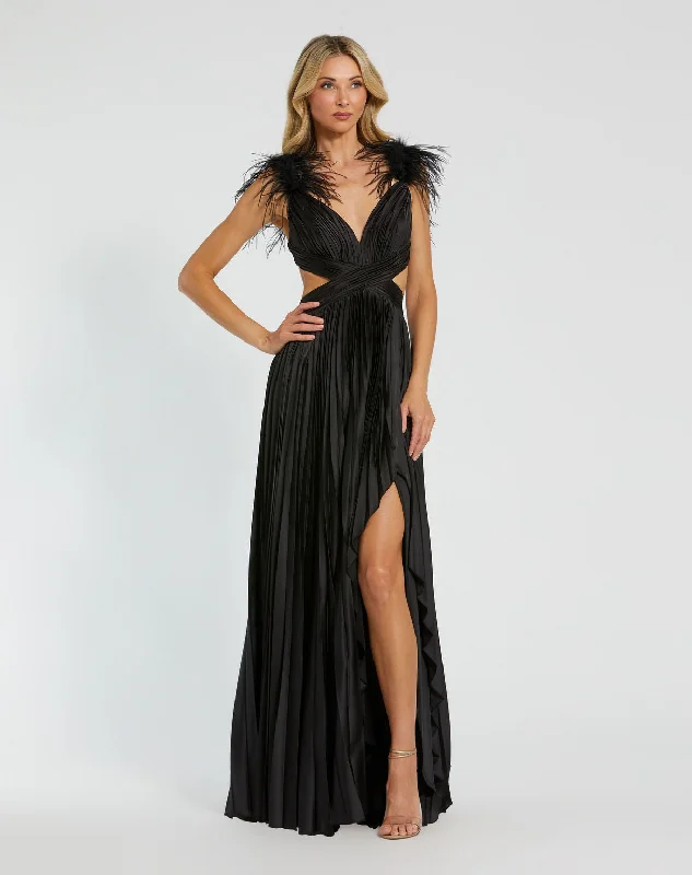 Mac Duggal 116871 Long Pleated Formal Feather Prom Dress