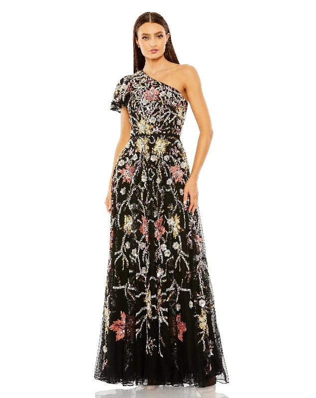 Mac Duggal 6134 Long Floral Sequin Beaded Formal Prom Dress