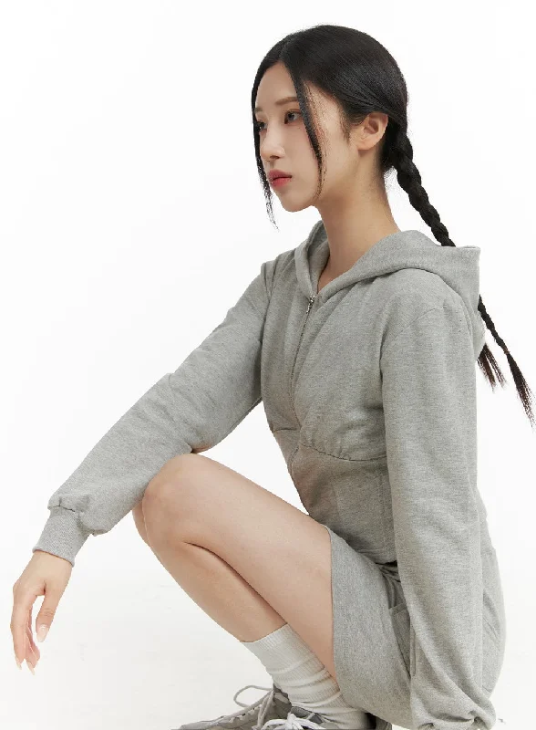 Crop Zip Up Sweat Hoodie CF415