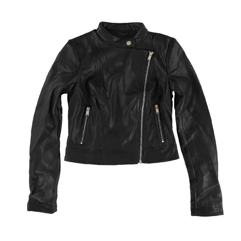 bar III Womens Croppped Motorcycle Jacket, Black, X-Small