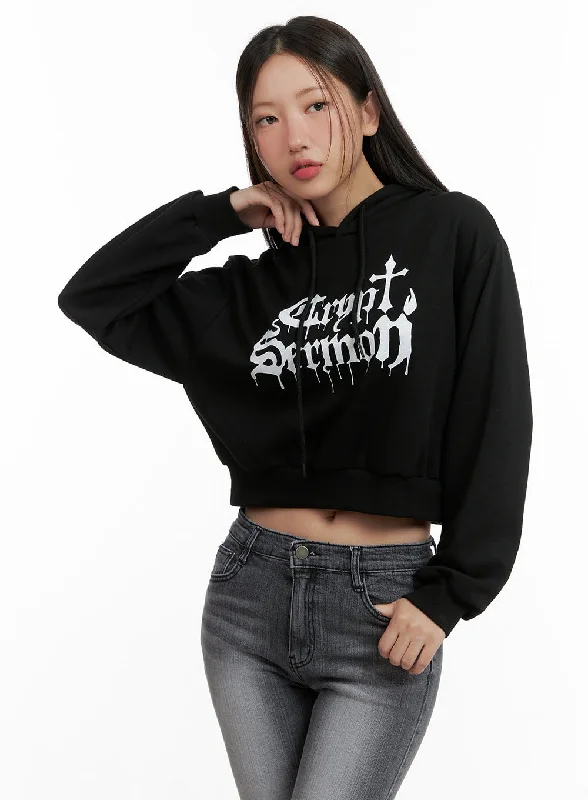 Graphic Cropped Sweat Hoodie CL431