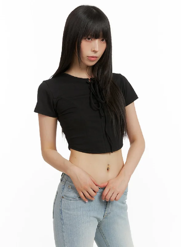 Round Neck Solid Crop Tee CU424