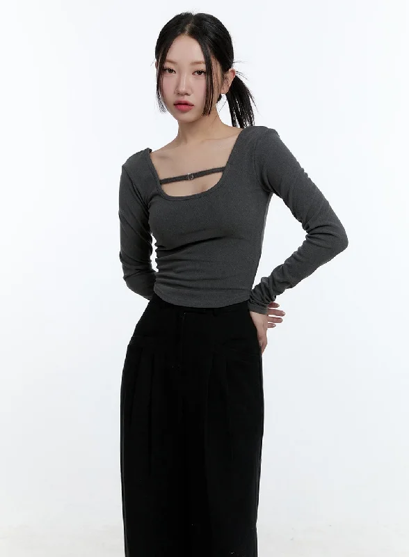 U Neck Solid Crop Tee CD420