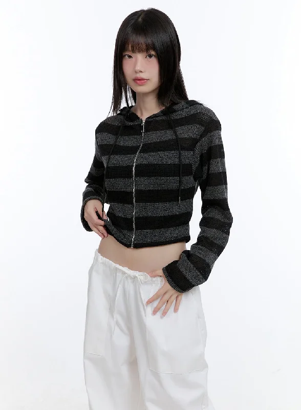 Stripe Crop Zip-Up Hoodie CG412