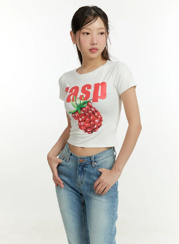 Raspberry Graphic Cotton Crop Tee CU428