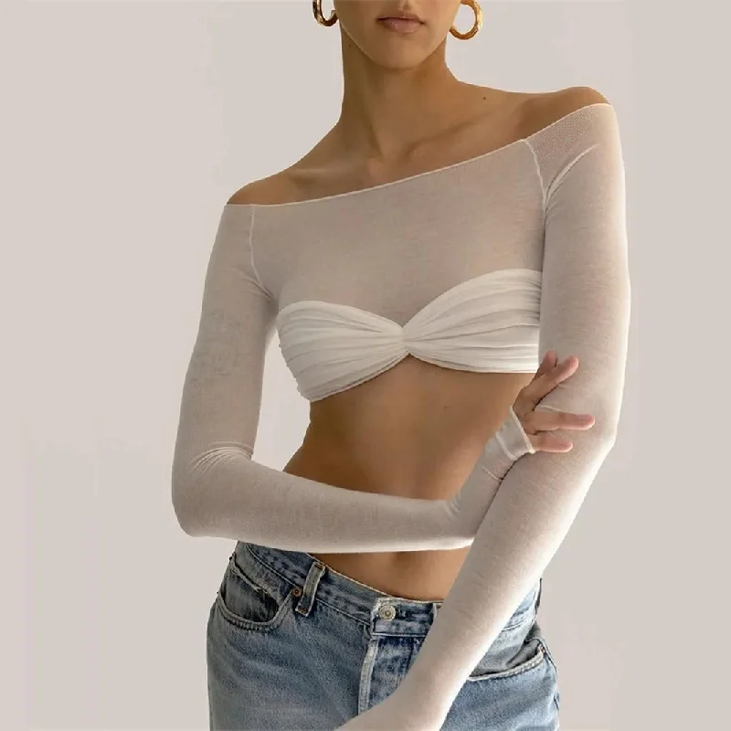 Sexy Off-Shoulder Mesh Crop Top