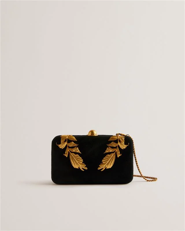 Leefi Leaf Detail Hardcase Clutch Bag Black