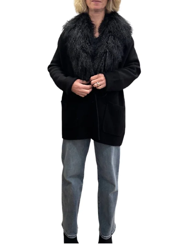 Merino Fur Shawl Jacket In Black