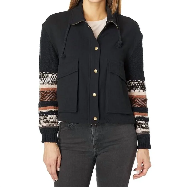 Sweater Sleeve Snap Front Jacket In Black