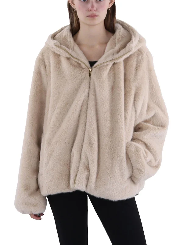 Womens Faux Fur Hooded Faux Fur Coat