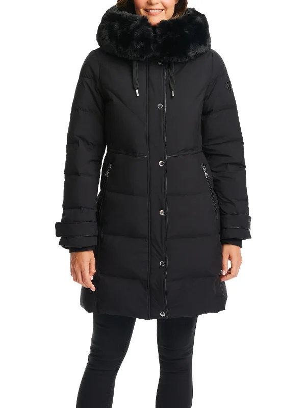 Womens Faux Fur Trim Hooded Parka Coat