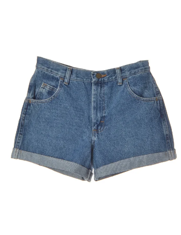 Label Rolled Hem Indigo Denim Shorts