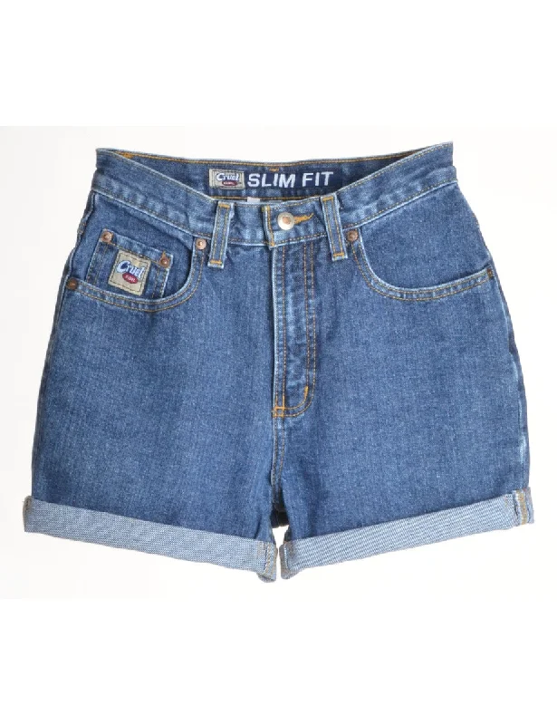 Label Rolled Hem Stone Wash Denim Shorts