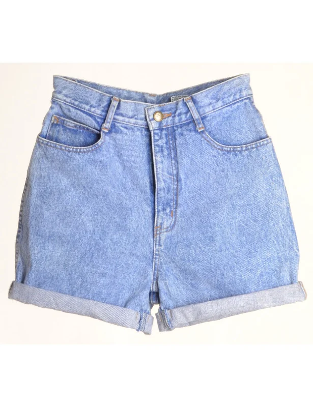 Label Rolled Hem Stone Wash Denim Shorts