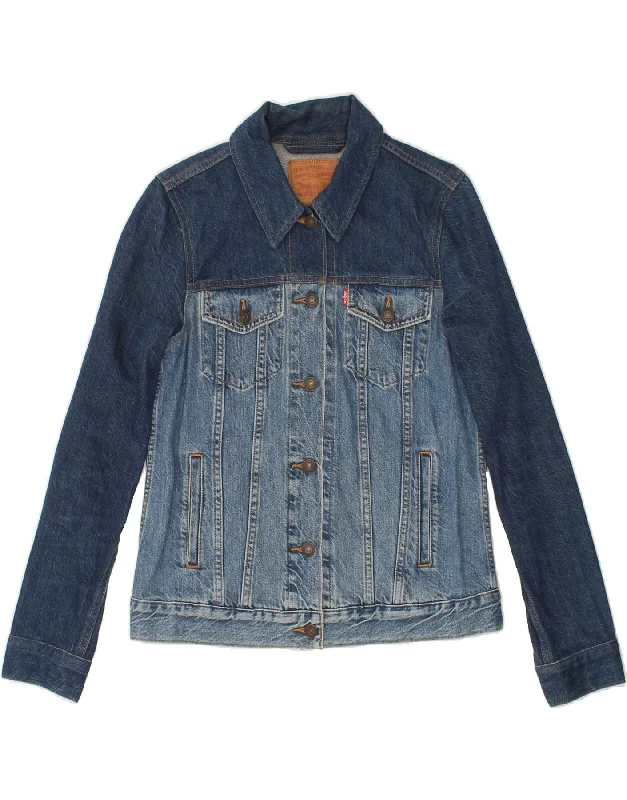 LEVI'S Womens Denim Jacket UK 10 Small Navy Blue Colourblock