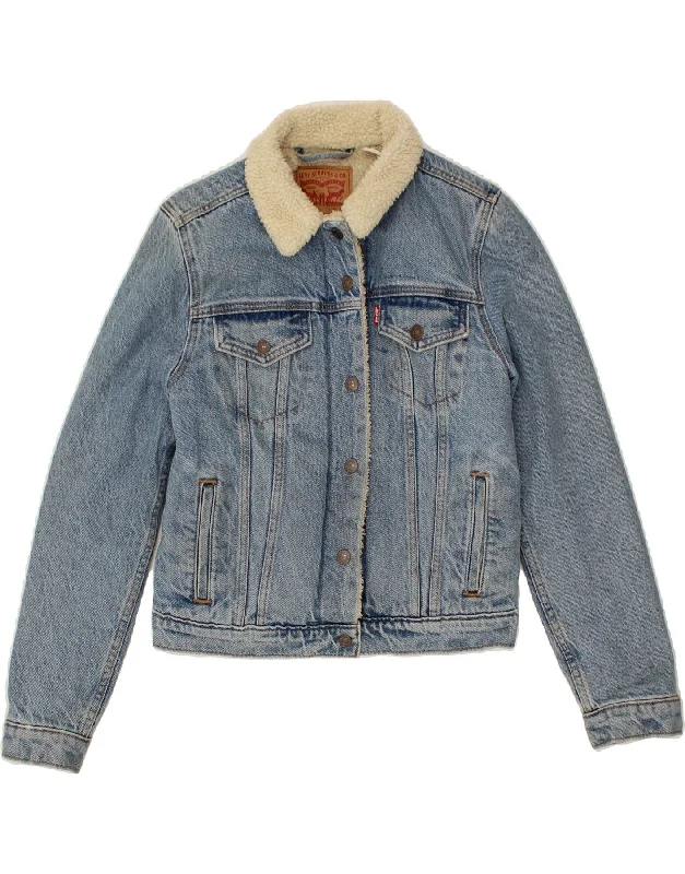 LEVI'S Womens Denim Sherpa Jacket UK 10 Small Blue Cotton