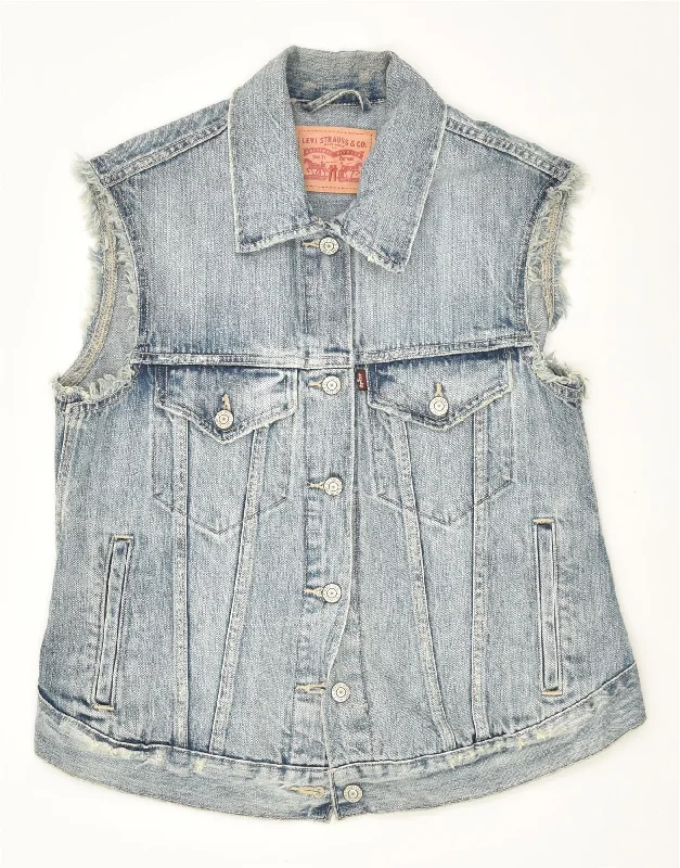 LEVI'S Womens Vintage Denim Gilet UK 10 Small Blue Patchwork Cotton