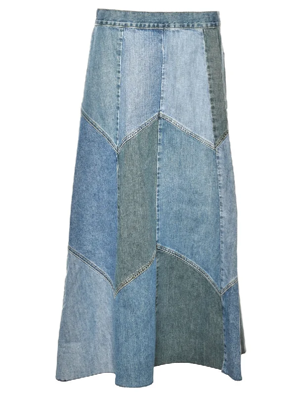 Patchwork 1990s Denim Maxi Skirt - M