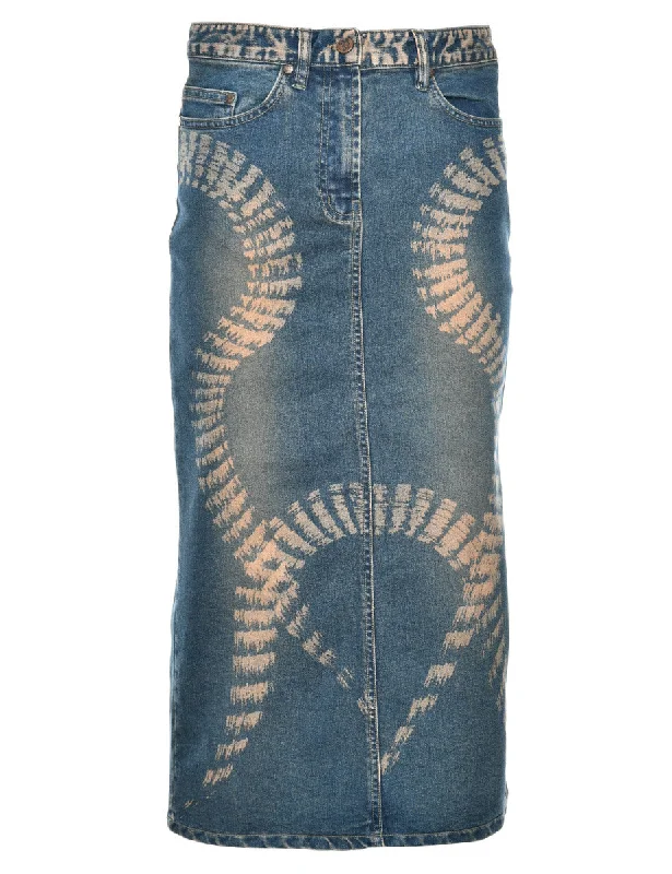 Patterned Denim 1990s Midi Skirt - S