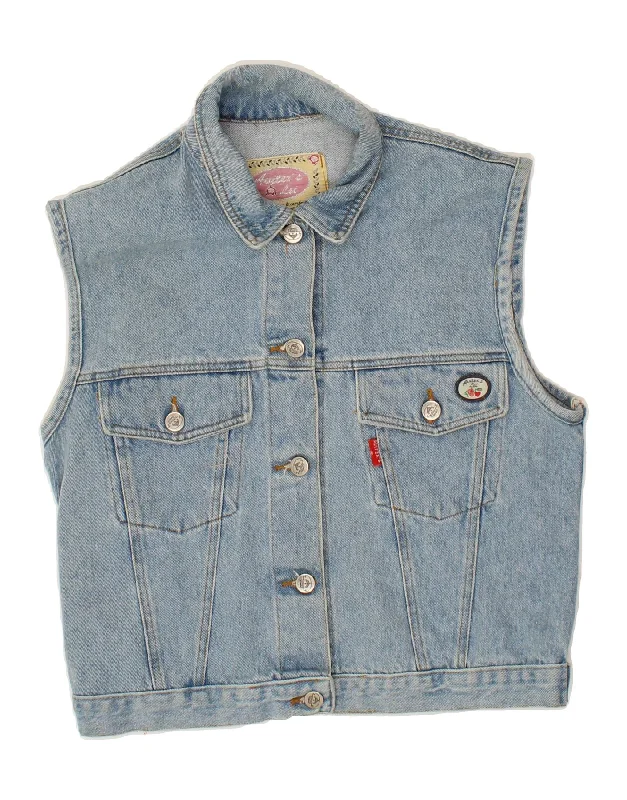 VINTAGE Womens Denim Gilet UK 10 Small Blue Cotton