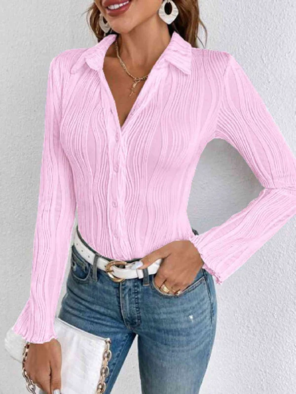 Collared Neck Long Sleeve Shirt(multiple colors)