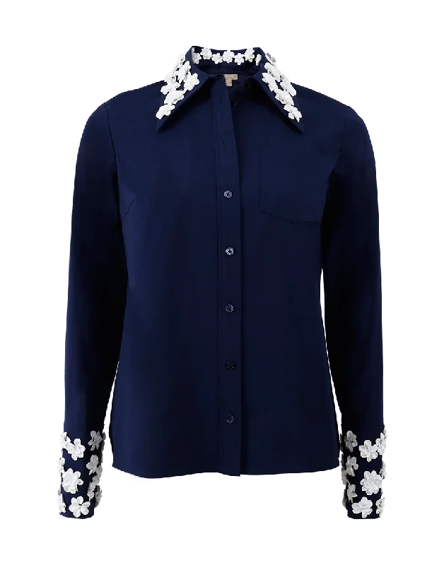 Embroidered Collar Button Shirt