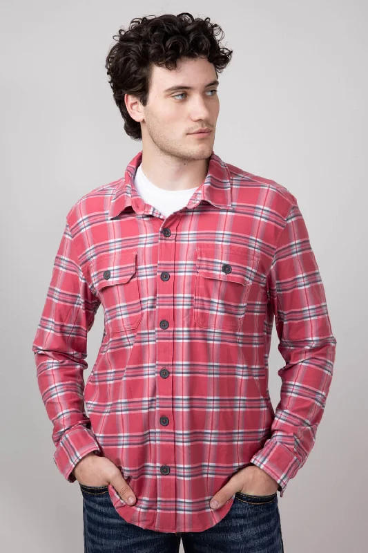 Knit Button Up Flannel Shirt for Men in Red | HK033-RED