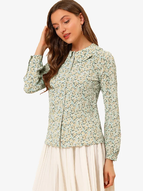 Casual Peter Pan Collar Floral Button Down Shirt