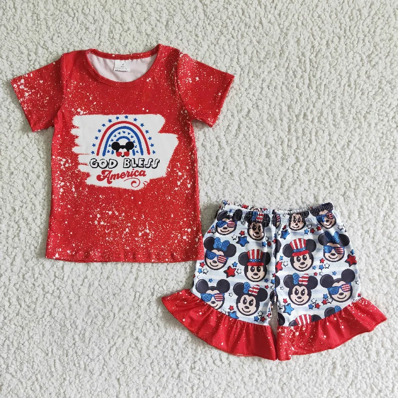 4th of July God bless American T-shirt shorts set