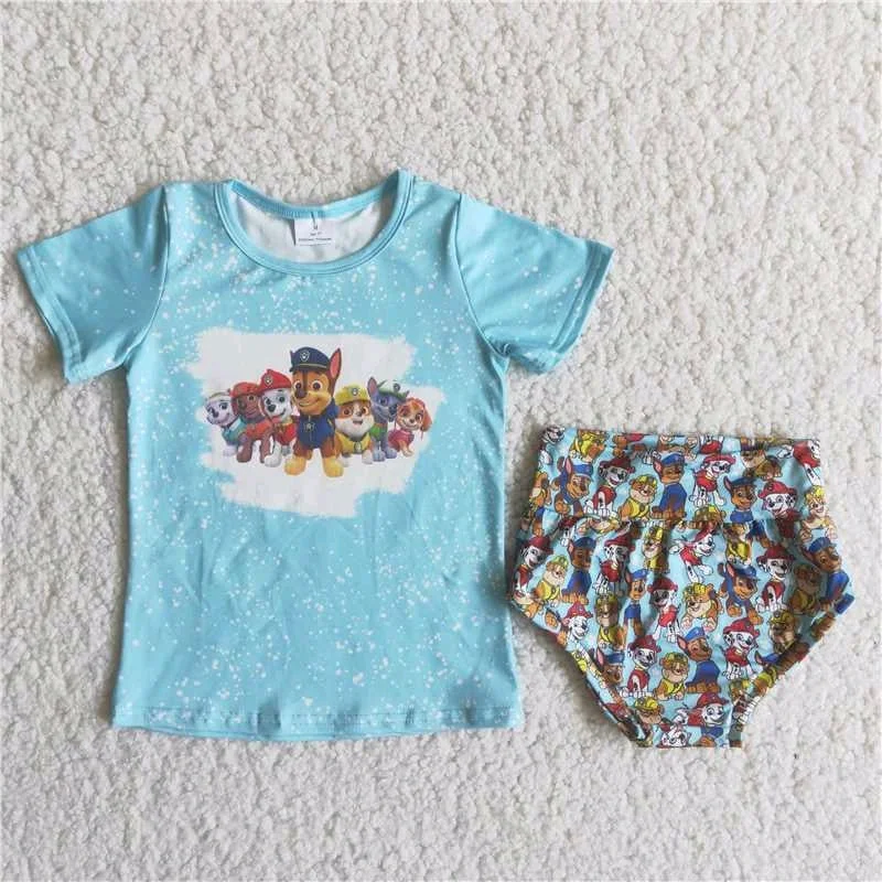 cartoon dog blue T-shirt bummies set C14-34