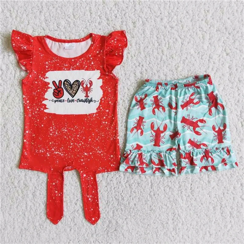 Crawfish hem-tie t-shirt shorts set D12-13