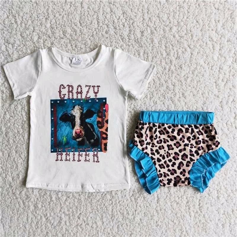 Crazy heifer T-shirt leopard bummie set D6-16