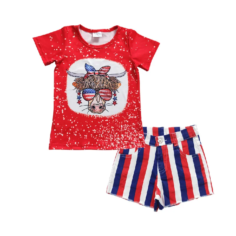 fourth of July red T-shirts striped shorts set GSSO0330