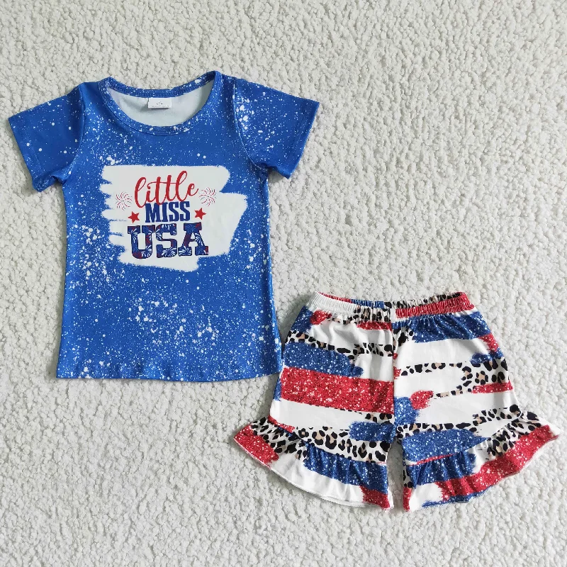 Little Miss USA blue T-shirt shorts Set NC0005