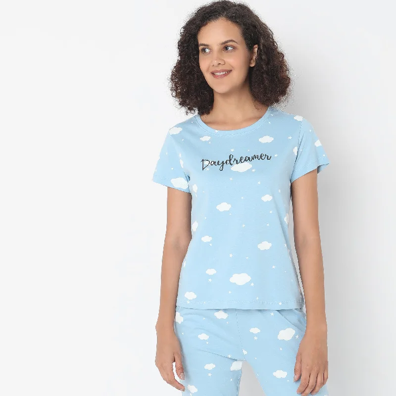 Regular Fit Heart Sleepwear Lounge Top