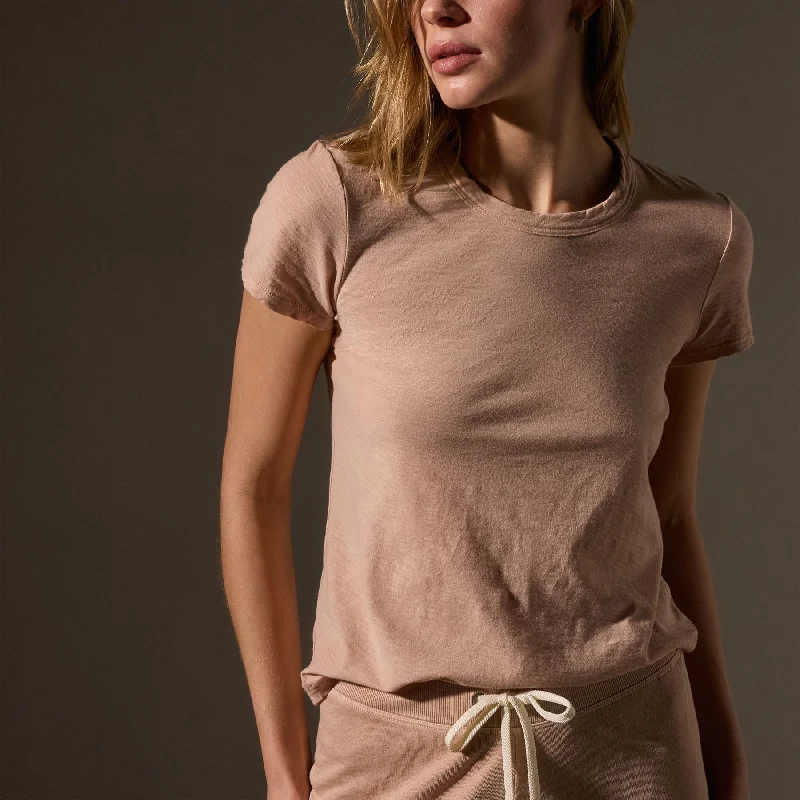 Sheer Slub Crew Neck Tee - Rose Nude