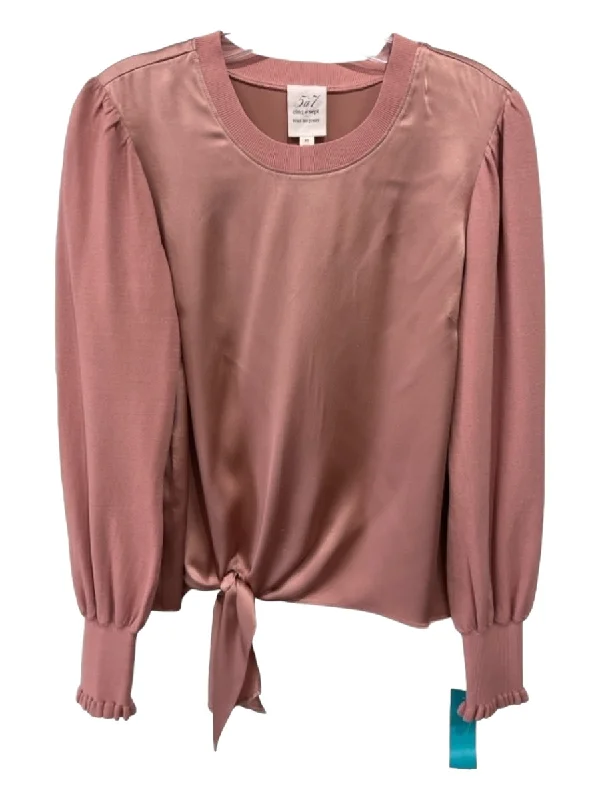 5a7 Cinq a Sept Size XS Rosegold Silk Round Neck Long Sleeve Elastic wrist Top