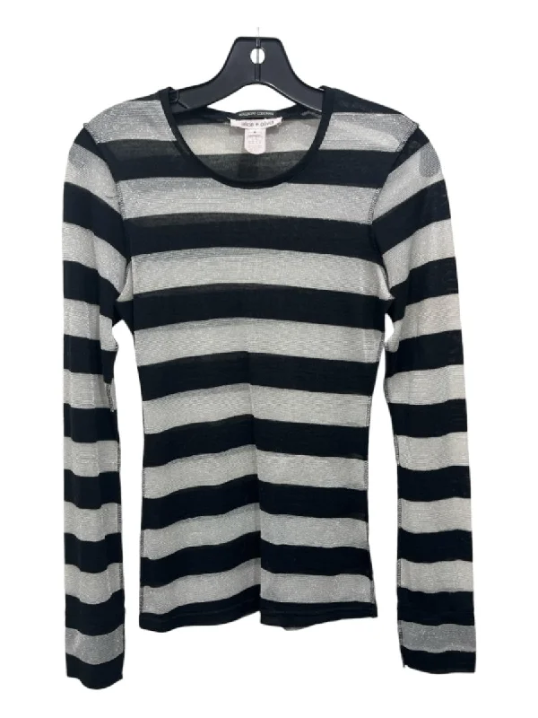 Alice + Olivia Size S Silver & Black Wool Blend Metallic Stripe Long Sleeve Top