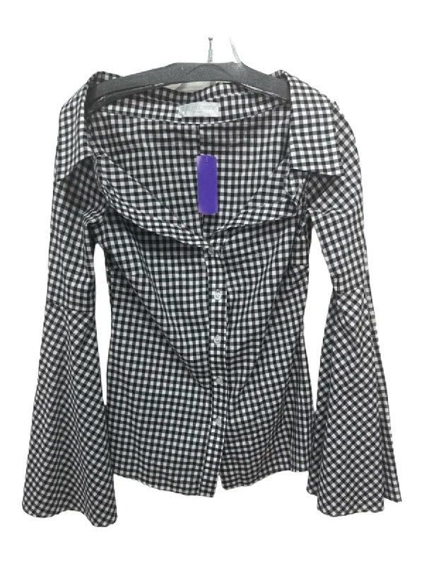 Caroline Constas Size XS Black & White Cotton Long Sleeve Gingham Top