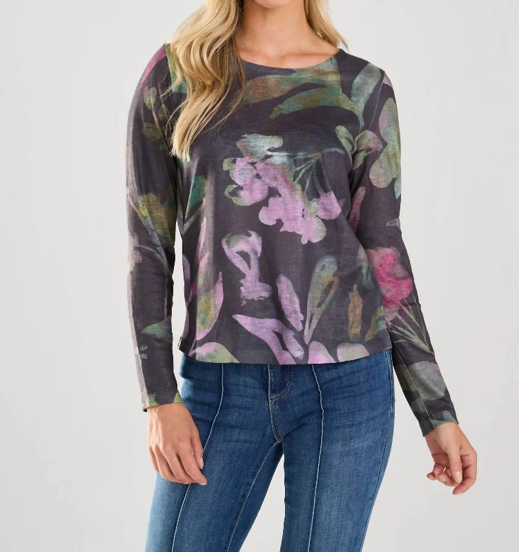 Crew Neck Long Sleeve Top In Purple Magnolias