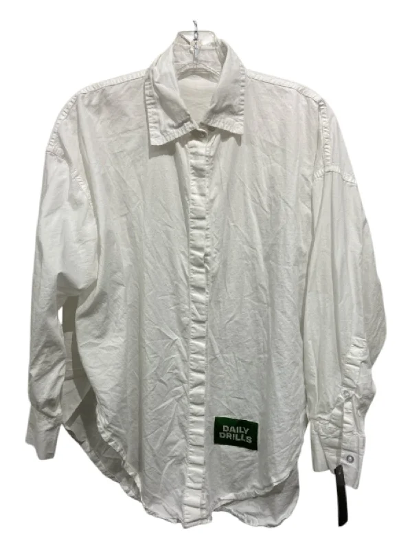 Daily Drills Size XS/S White Cotton Button Long Sleeve High Low Top