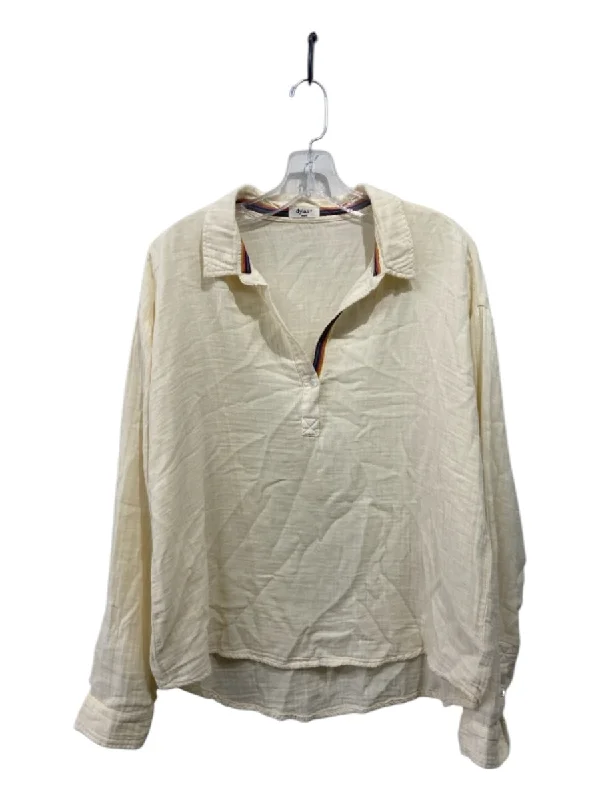 Dylan Size S Cream Cotton Gauze Half Button Long Sleeve Top