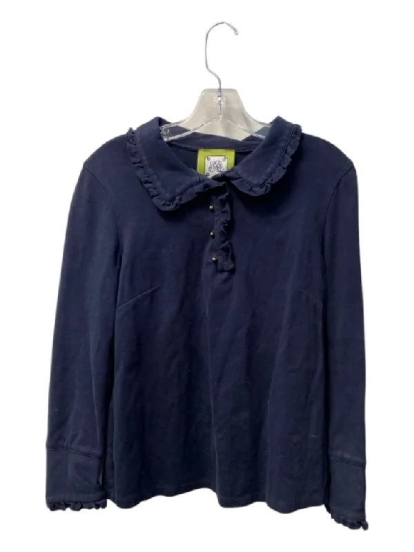 Elizabeth McKay Size L Navy Cotton Collared Long Sleeve Half Button Top