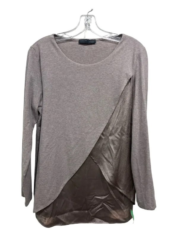 Fabiana Filippi Size M Taupe Gray Silk & Cotton Ball Bead Chain Long Sleeve Top