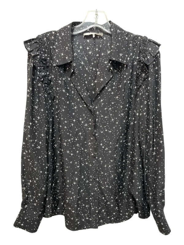 Frame Size M Black & White Silk star Button Up Long Sleeve Top