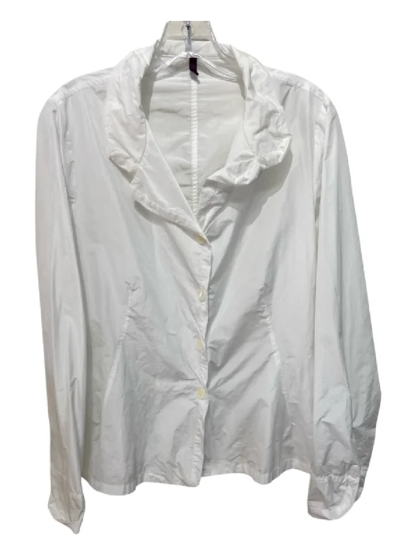 Hovman Size 10 White Polyester Button Up Long Sleeve Darted Top