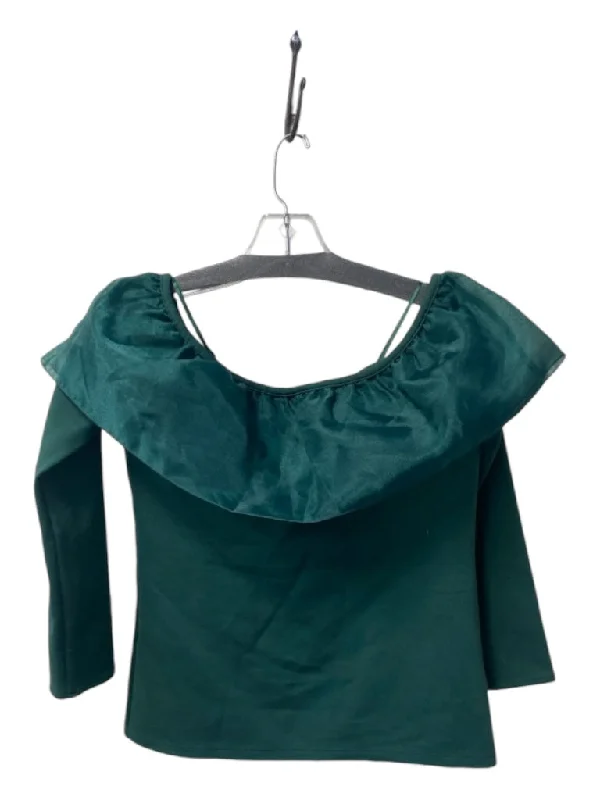 J. Crew Size S Dark Green Viscose Blend Long Sleeve Off Shoulder Top