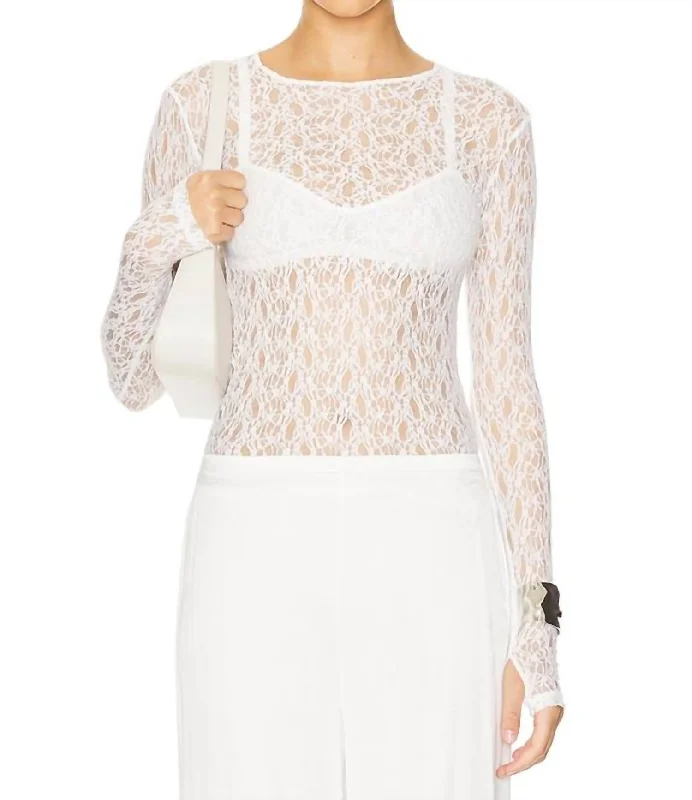 Lace Long Sleeve Crew Top In Off White