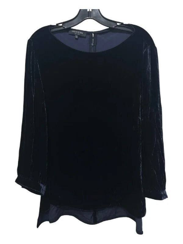 Lafayette 148 Size XL Navy Blue Rayon Blend Long Sleeve Crushed Velvet Top