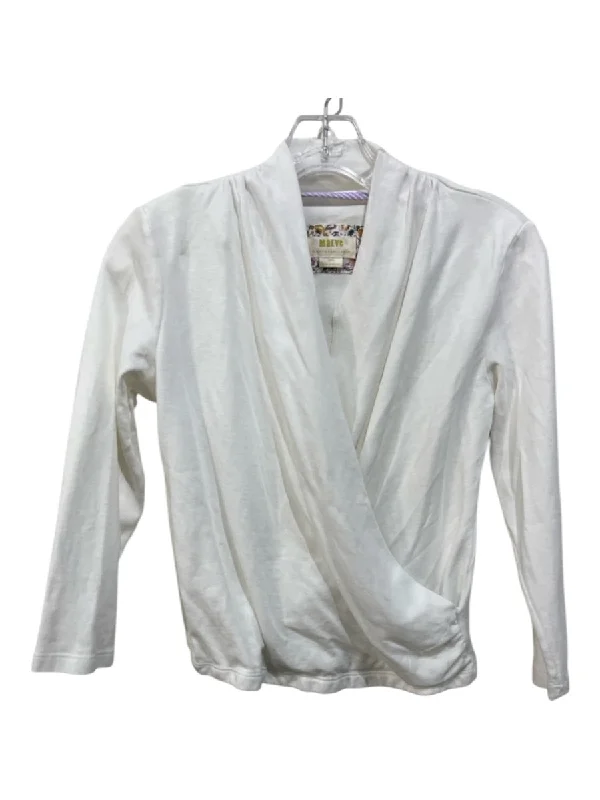 Maeve Size S White Cotton Surplice Long Sleeve Top